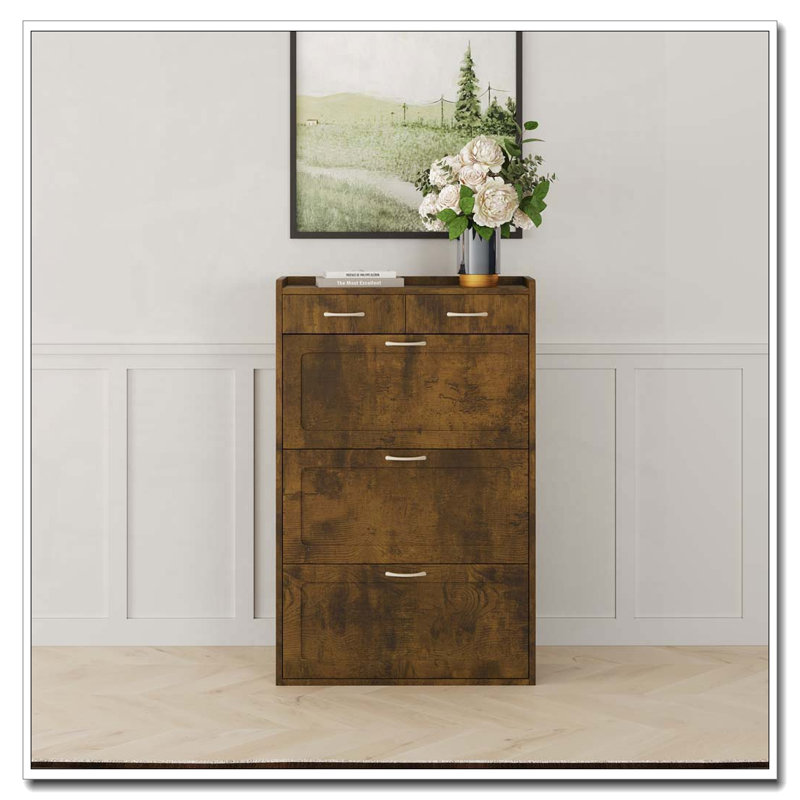 31.49 Inches of Black and Brown Solid Wood Shoe Cabinet, Brown