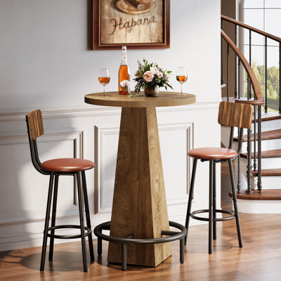37.4" H Round Dining Table, Counter Height Kitchen Table Bar Table With Footrest