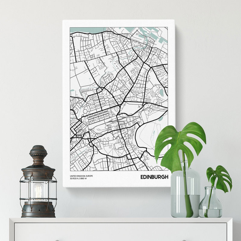 Map Edinburgh UK - Wrapped Canvas, 91cm H x 60cm W x 3cm D