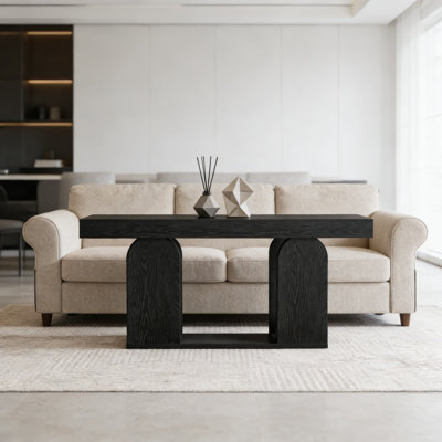 Canapé extra long avec tablette de rangement, console de style campagnard derrière le canapé pour le salon, le couloir ou l'entrée, conception en bois à deux niveaux