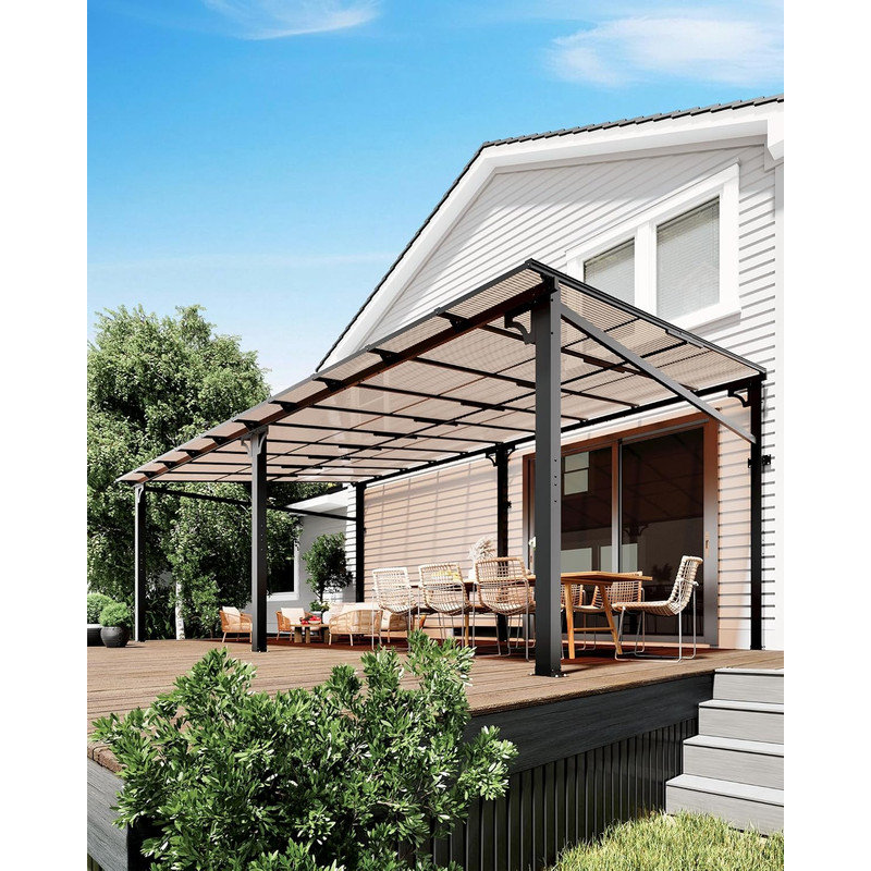 12x20 FT Upgraded Wall-Mounted Gazebo, 6mm Polycarbonate Roof & Aluminum Frame