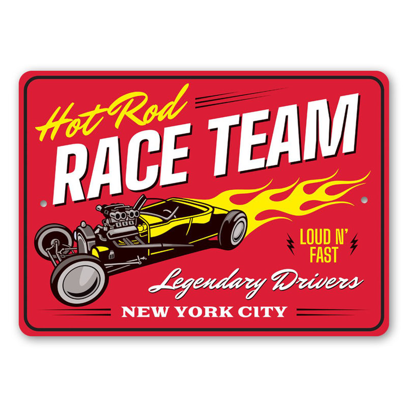 Enseigne en aluminium Hot Rod Race Team, H 12 po x l 18 po x P 0,06 po