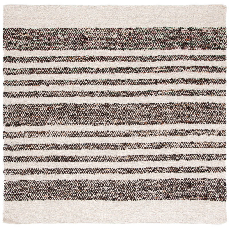 Abbie-Lee Natura Hand Woven Wool/Cotton Striped Rug in Black/Ivory, Square 6'