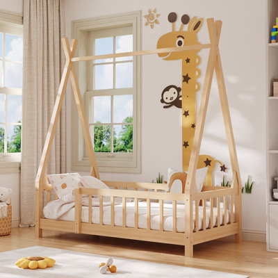 Swain Kid’s Premium Wood European Toddler (70 x 160cm) House Bed Frame with Fence