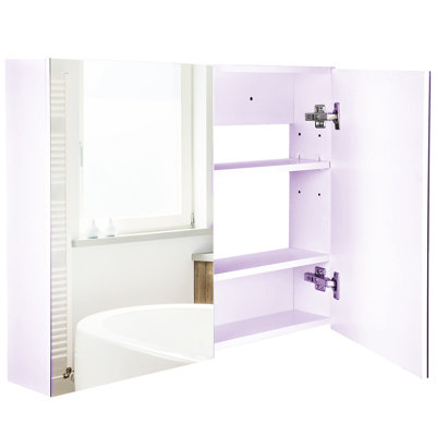 Wall Mounted Double Door Bathroom Mirror With Mirrored Doors And Ample Storage For Items, 31.5" Wide, 6" Deep, 23.5" High, White Wood Engineered Board Doors, W X D H,