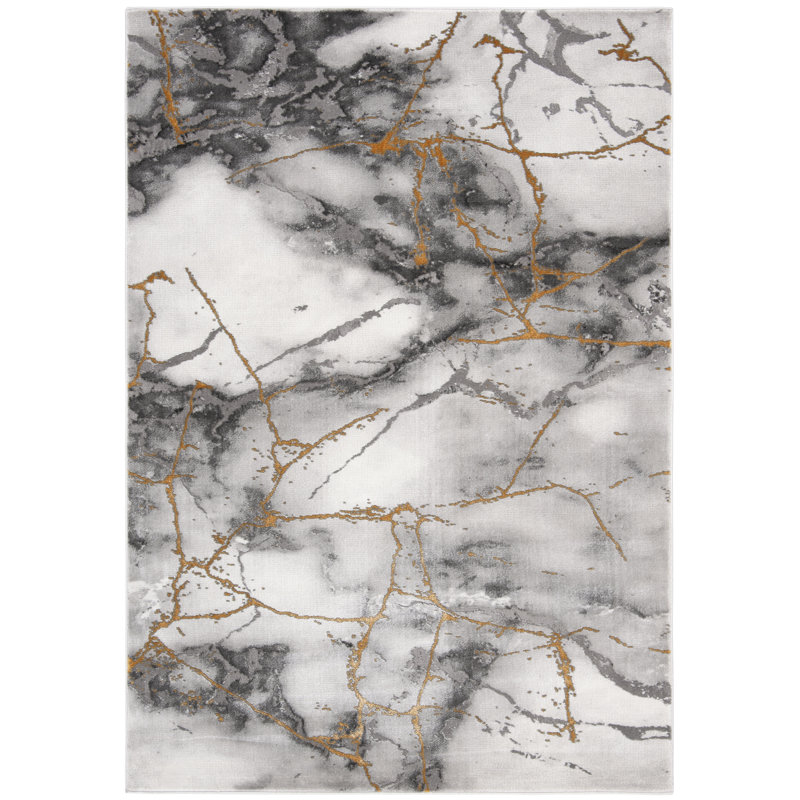 Tapis gris et or à motif abstrait Swindle, Rectangle 5 pi 3 po x 7 pi 6 po