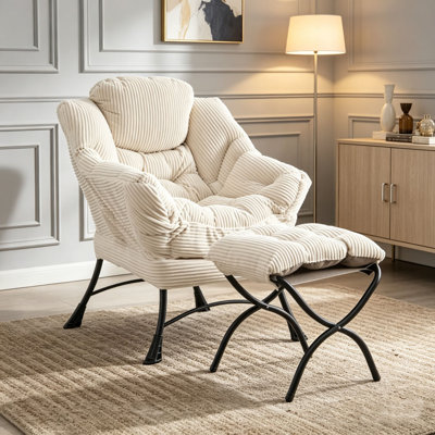 Fauteuil Lazy avec repose-pieds, fauteuil d'appoint moderne avec accoudoirs et poche latérale