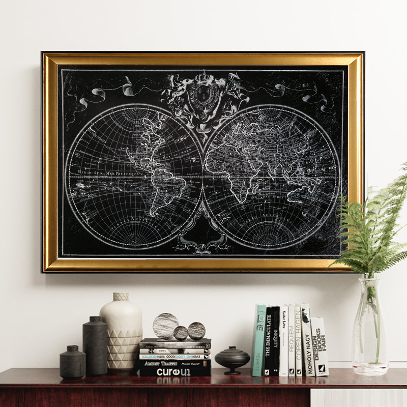 « monde map », reproduction d’art sur toile encadrée, H 27 po x l 39 po x P 2 po