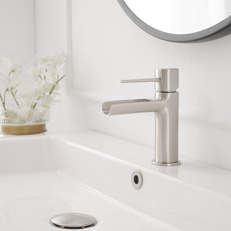 Robinet pour salle de bain à poignée simple avec drain, Nickel brossé