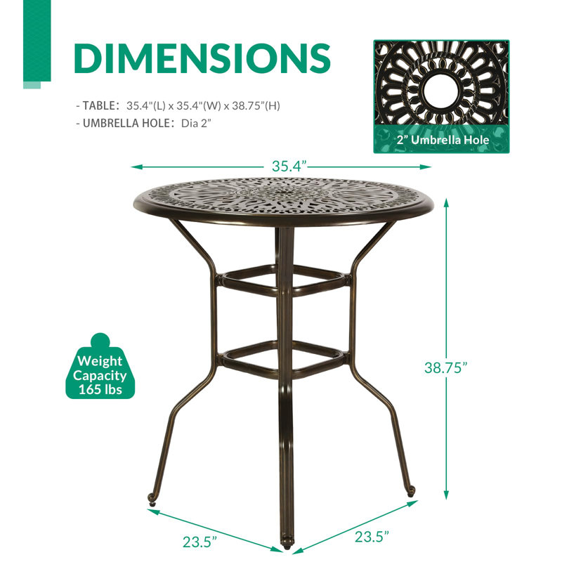 Table d'extérieur Tihomir L 35,2 po x l 35,2 po, Bronze
