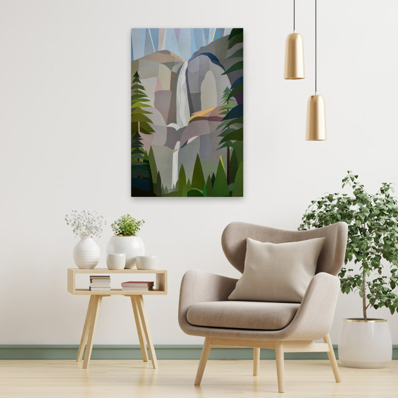 Morning Yosemite Falls - Contemporary Rivers, California Rivers and Streams Art, H 36 po x l 24 po