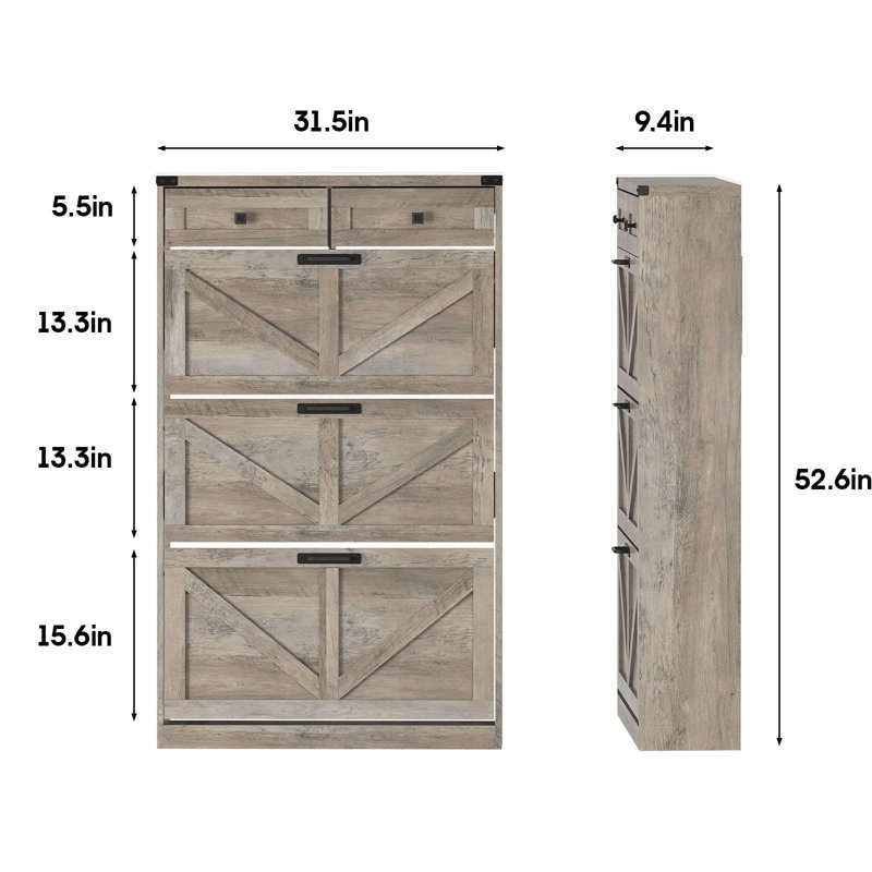 Armoire à chaussures avec 3 tiroirs rabattables et 2 tiroirs, Gris