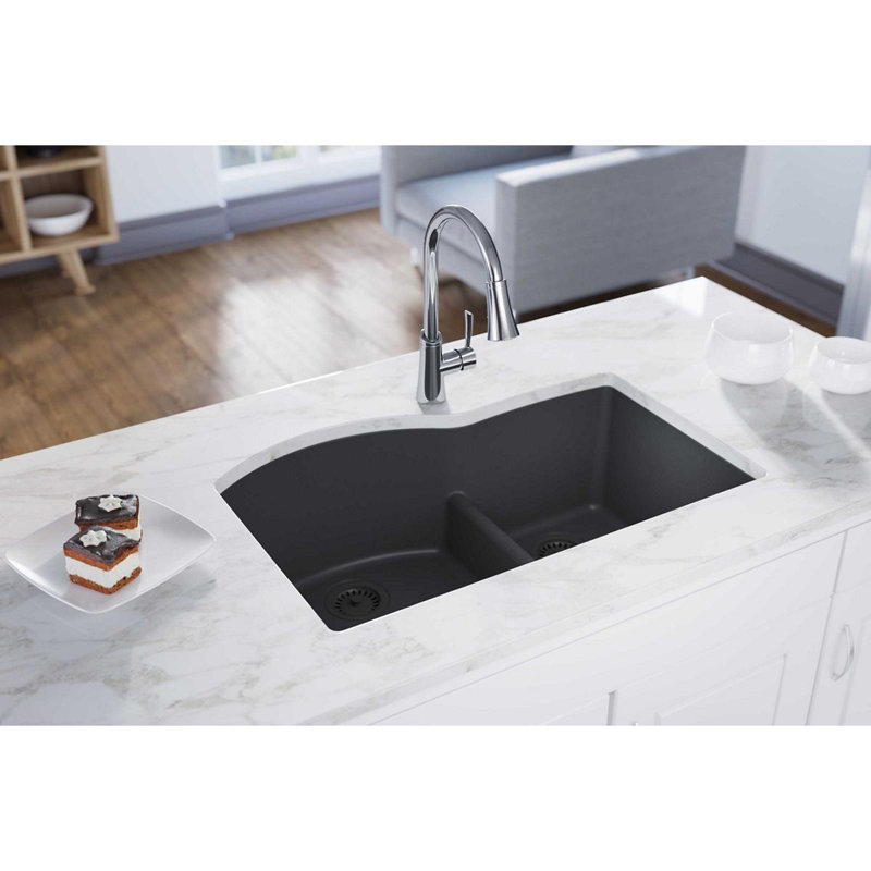 Évier de cuisine encastrable à double cuve 33 po x 22 po x 10 po Quartz Classic, Gris crépuscule