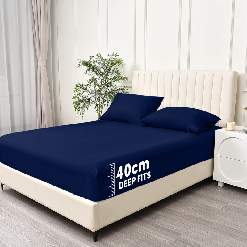 Super Soft Extra Deep Pocket Microfiber Brushed Fitted Sheet, Navy, Super King (6')
