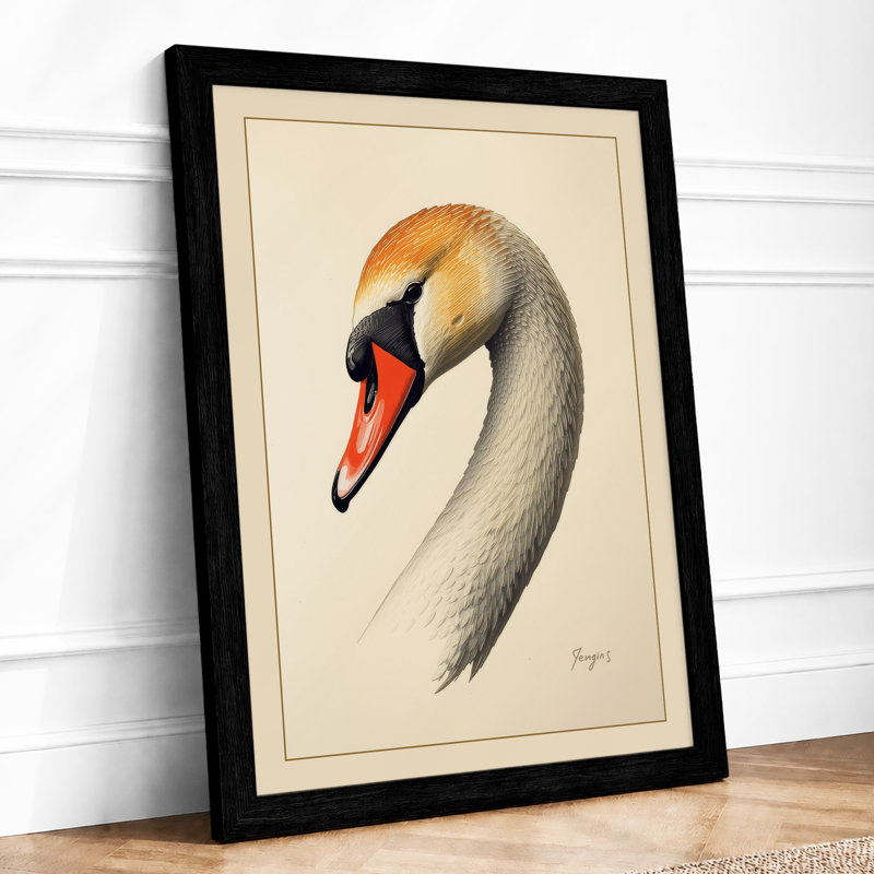 Swan in Profile Botanical - Framed Print, A2 - 59.4 x 42.0 cm, Black