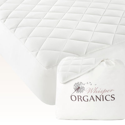 Whisper Organic 100% Cotton Organic Mattress Pad - Luxury Quilted Mattress Topper Protector Plush & Breathable Machine Washable Design - Fairtrade & Gots Certified Premium 400Gsm Thick With Deep Pocket (King)
