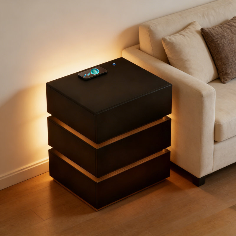 3-Drawer LED Smart Nightstand with Light, Black