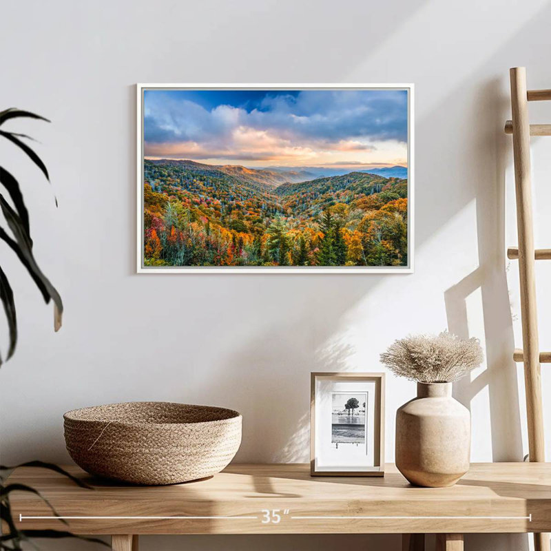 Smoky Mountains at Fall, 19 po x 13 po, Cadre flottant blanc