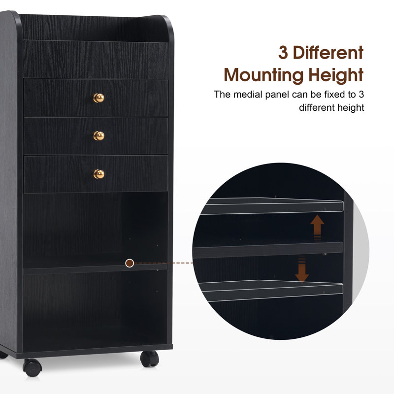 Oak Finish Rolling Salon Utility Trolley with Storage Drawers