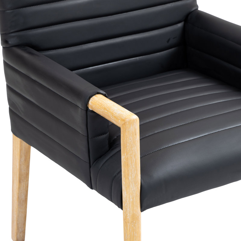 Aimee Vegan Leather Dining Arm Chair, Black Vegan Leather, Natural
