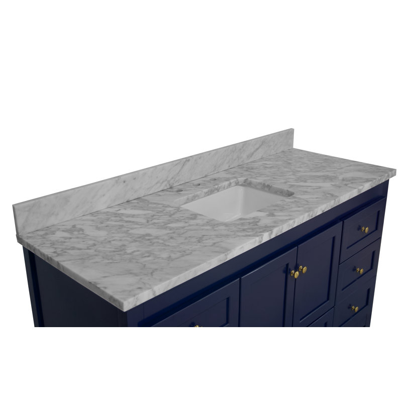 Ensemble de meuble-lavabo simple 60 po Edber, Marbre de Carrare, Bleu royal