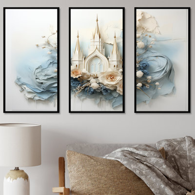 Art mural cathédrale bleu et blanc de la Renaissance