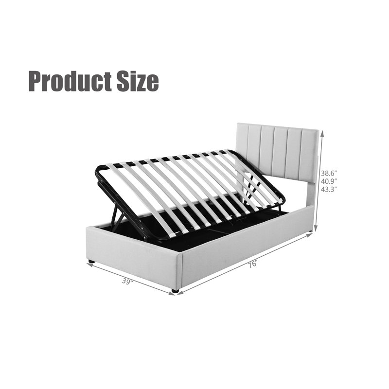 Lit plateforme tapissier simple Kylis, gris
