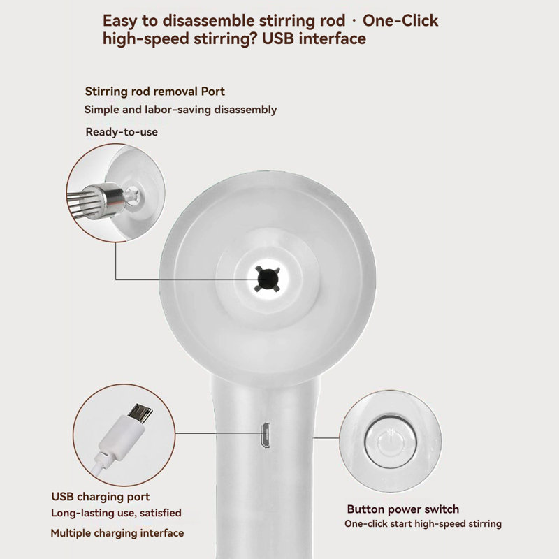 Power Cordless Hand Mixer With 2 Stir Whisks, White