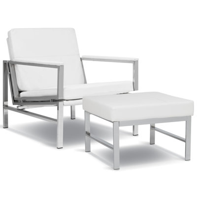 Faux Leather Armchair with Ottoman