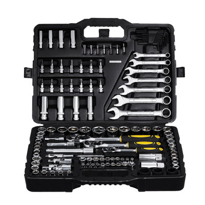 121-Piece Mechanics Tool Set 1/4" 3/8" 1/2" Drive Sockets SAE and Metric