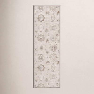 Cecil Elverta Medallion Machine Washable Runner Rug for Living Room Bedroom Dining Room Entryway Hallway Kitchen, Beige/Ivory