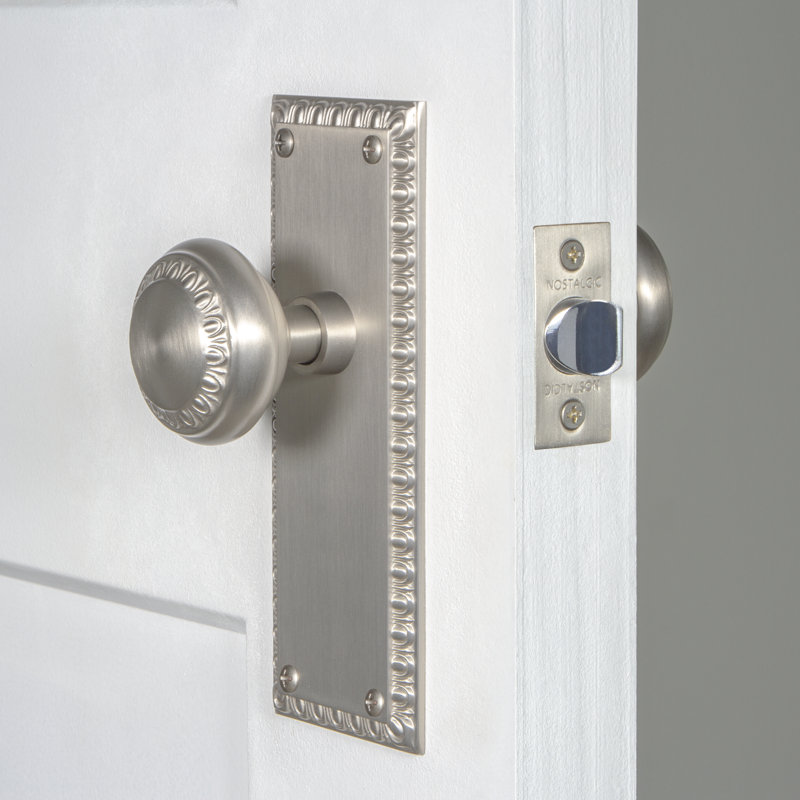 Nostalgic Warehouse Neoclassical Plate Passage (Hall & Closet) with Neoclassical Knob, 2.75", Satin Nickel