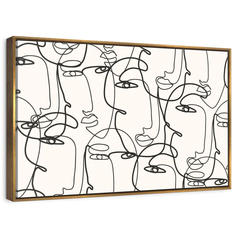 Illustration de visages de femmes, Cadre flottant doré, 31 po x 21 po