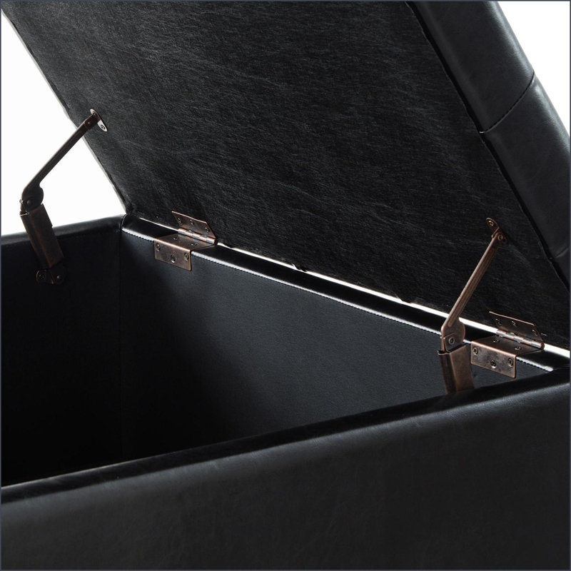 Grand repose-pieds carré avec capitonnage à boutons & amp; Pieds en bois - salon / chambre à coucher / bureau personnel | Noir | Bois