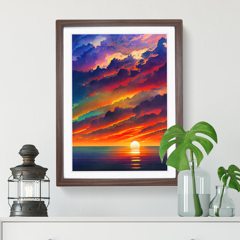Resplendent Ocean Sunset - Framed Print, 46cm H x 34cm W x 2cm D, Walnut