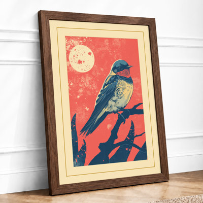 Moon and Perching Bird Japandi - Framed Print