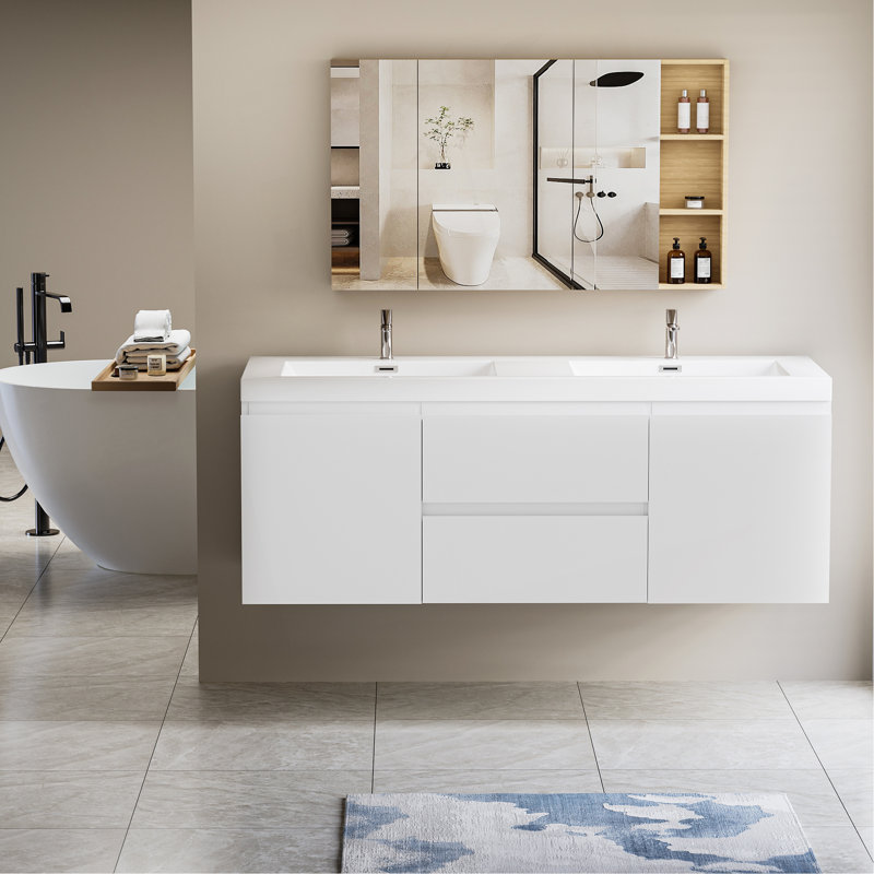 Space-Saving Wall-Mounted Bathroom Vanity With Double Sinks For Modern Bathrooms