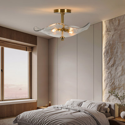 Ceiling Light Fixture  - 16.5" Glass Material Semi Flush Mount  Fixture, 2-Light Configurations Close To, Modern Style In Gold Finish  Fixture