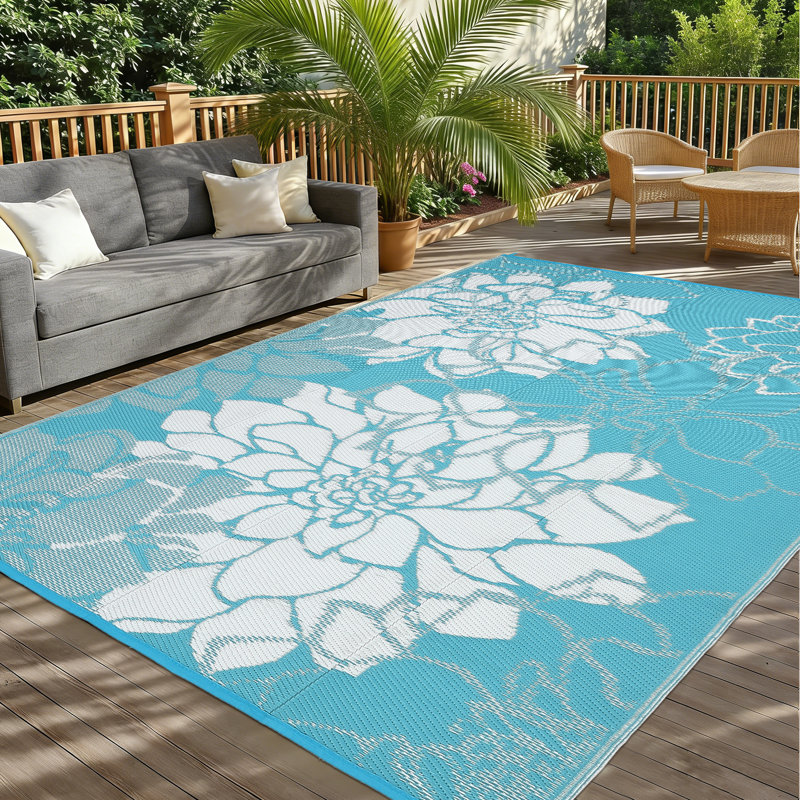 Floral Machine Printed Area Rug, Rectangle 274 x 366 cm, Blue