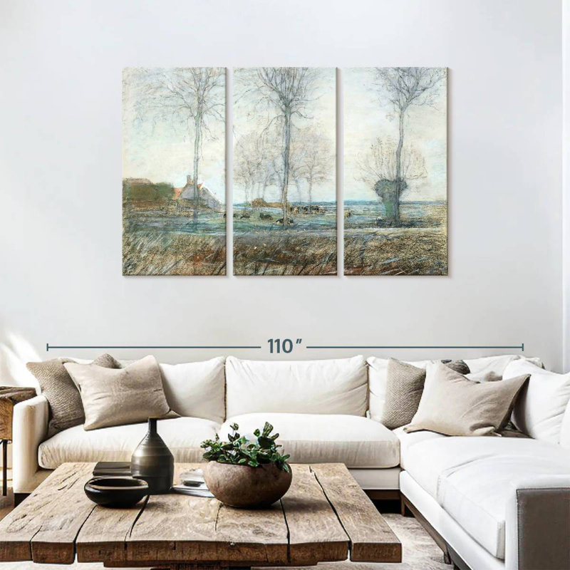Alvord Farm Setting Three Tall Trees In The Foreground, 48" H x 74" W