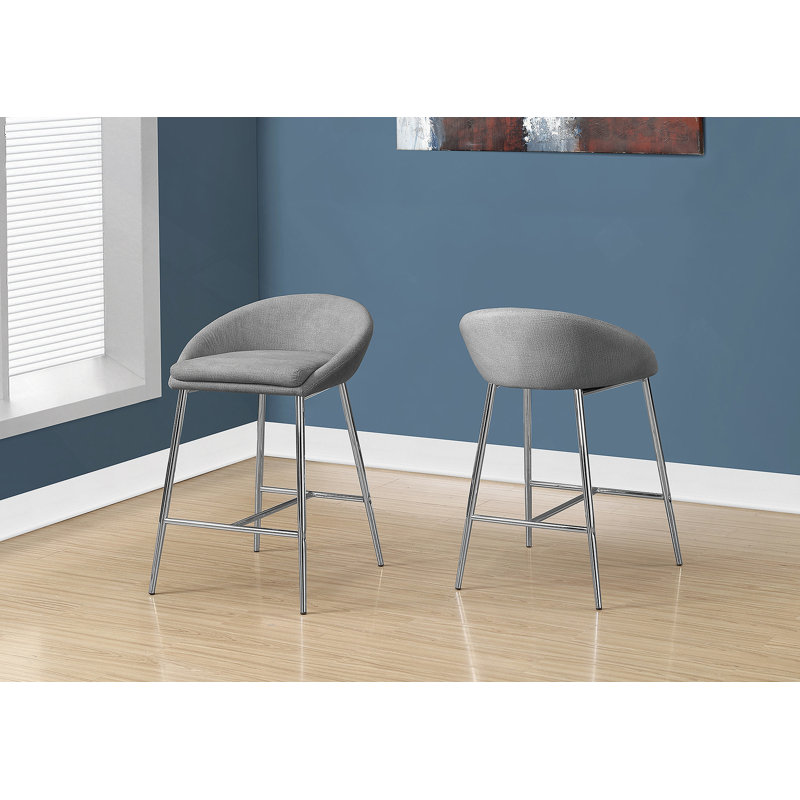 Tabouret de bar, ensemble de 2, hauteur comptoir, cuisine, métal chromé, tissu gris, contemporain, moderne