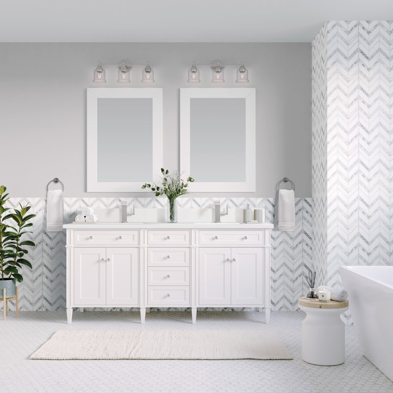 Brittany 60 in. Double Vanity, Bright White, White Zeus, Single-Hole