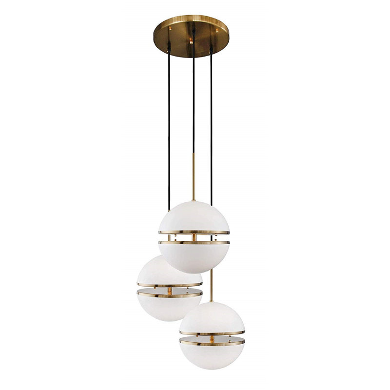Luminaire suspendu sphère 3 lumières grappe Southaven, Laiton