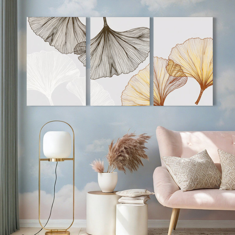Motif de feuille de ginkgo, reproduction d'art sur toile, ensemble botanique moderne (ensemble de 3), H 36 po x l 72 po
