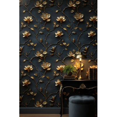 Floral Wallpaper Gold Dark Removable Wall Decor