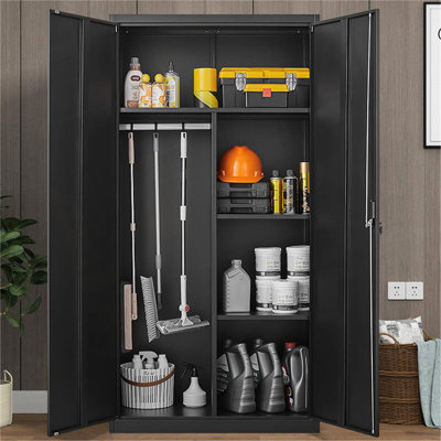 Garde-robe en métal de grande capacité avec tringle et compartiments suspendus, garde-robe verrouillable avec serrures et clés, fabrication en acier, imperméable et ignifuge, convient à la chambre à coucher, au salon et à la salle de lavage (une seule armoire)