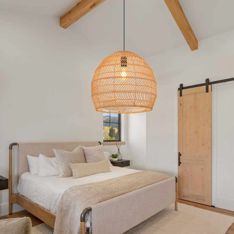 1-Light Rattan Pendant Light Single Natural, 19.68" H x 19.68" W x 19.68" D