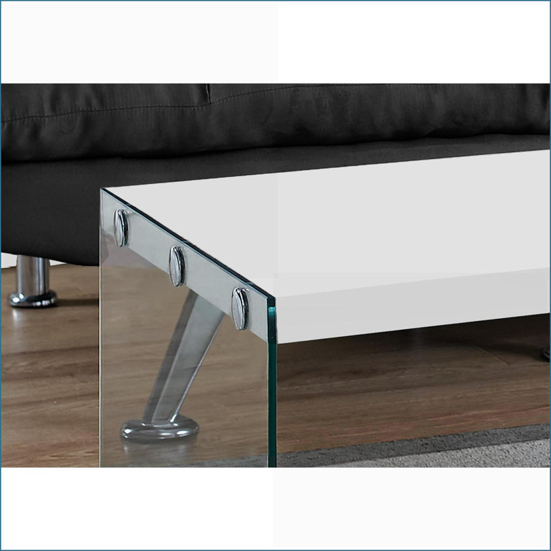 Table basse rectangulaire blanche brillante pour le salon, conception en verre trempé facile à nettoyer, Blanc