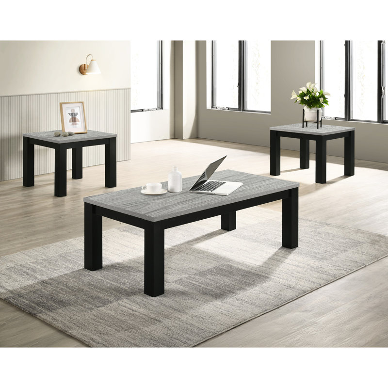 Table de salon polyvalente grise et noire - 3 tables basses et deux tables carrées en bois