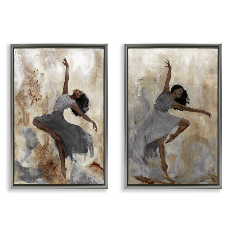 Ensemble de 2 toiles flottantes abstraites interprétées par Charity Henderson, H 31 po x l 21 po, Cadre flottant gris lustré